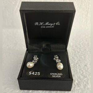 Silver and White Sterling Solver Pearl Drop Earrings